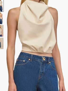 cult gaia Cream Draped Halter Crop Top Size Medium